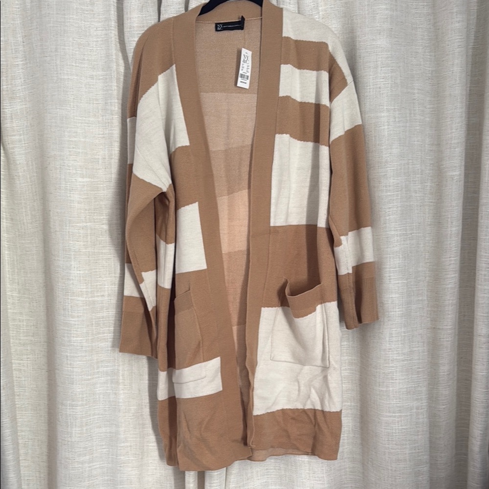 Tan and Cream Women's Sweater